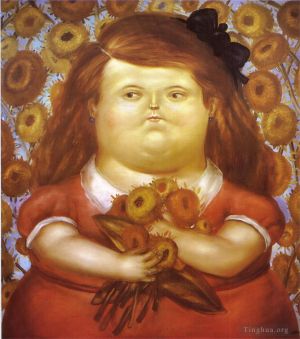 Peinture à l'huile contemporaine - Femme avec des fleurs