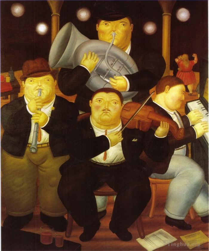 Fernando Botero Angulo Peinture à l'huile - Quatre musiciens