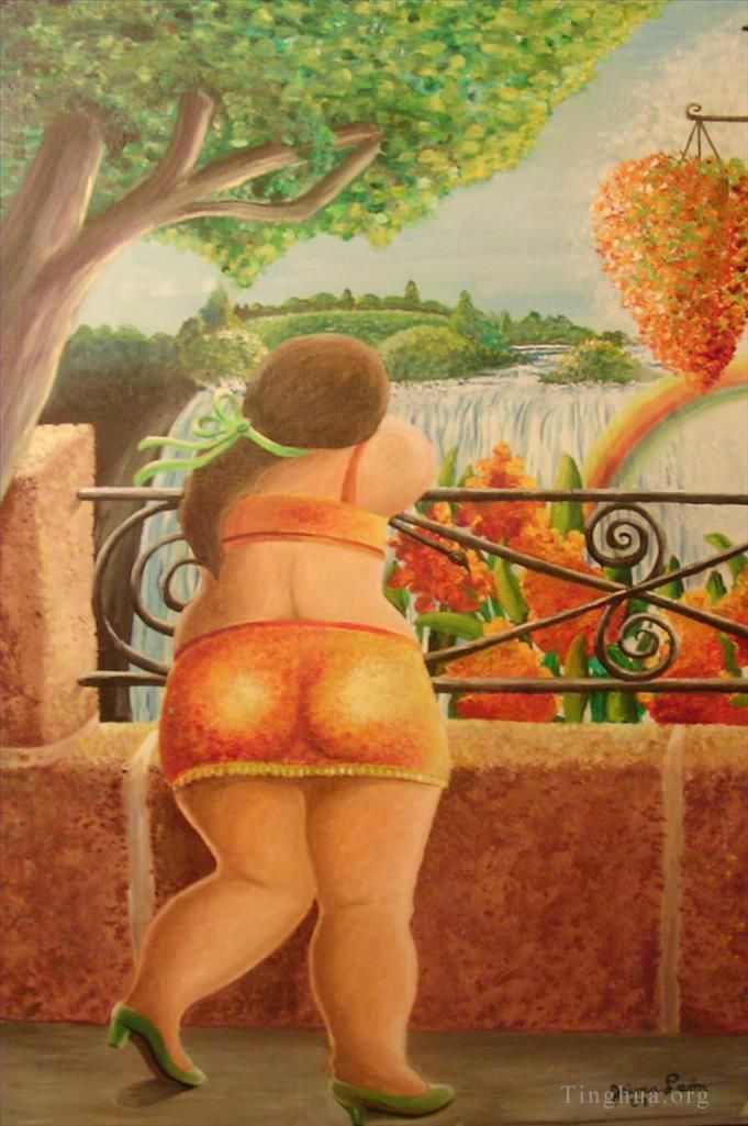 Fernando Botero Angulo Peinture à l'huile - Femme sur main courante