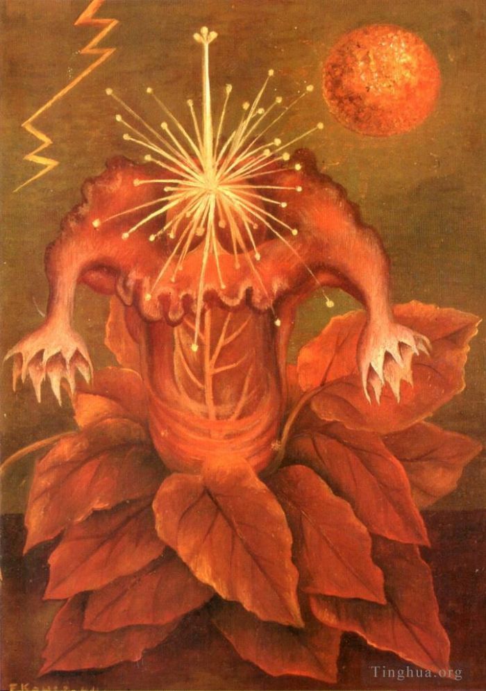 Frida Kahlo de Rivera Peinture à l'huile - Fleur de Vie Fleur de Flamme