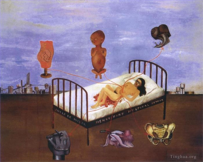 Frida Kahlo de Rivera Peinture à l'huile - Hôpital Henry Ford Le lit volant