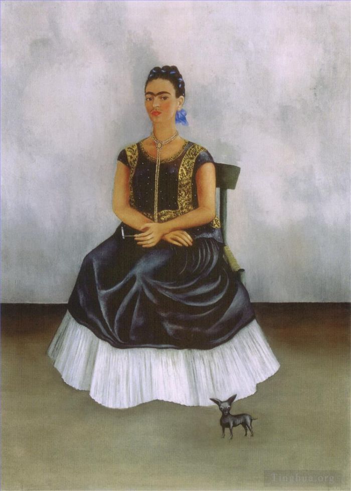 Frida Kahlo de Rivera Peinture à l'huile - Chien Itzcuintli avec moi