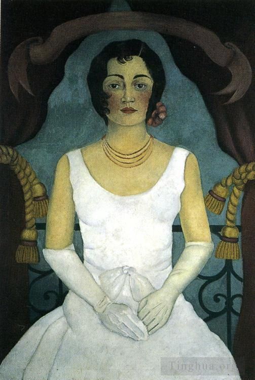 Frida Kahlo de Rivera Peinture à l'huile - Portrait d'une femme en blanc