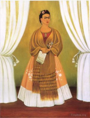 Frida Kahlo de Rivera œuvre - Autoportrait dédié à TomLéon Trotsky entre les rideaux