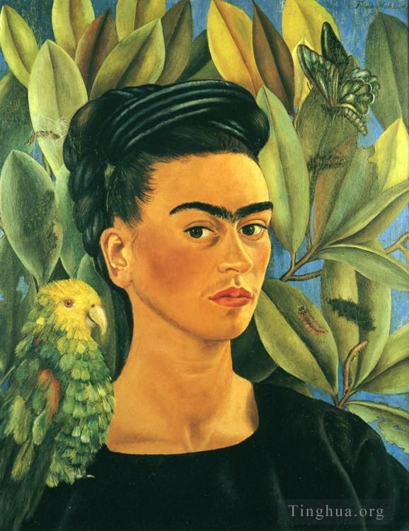Frida Kahlo de Rivera Peinture à l'huile - Autoportrait avec Bonite