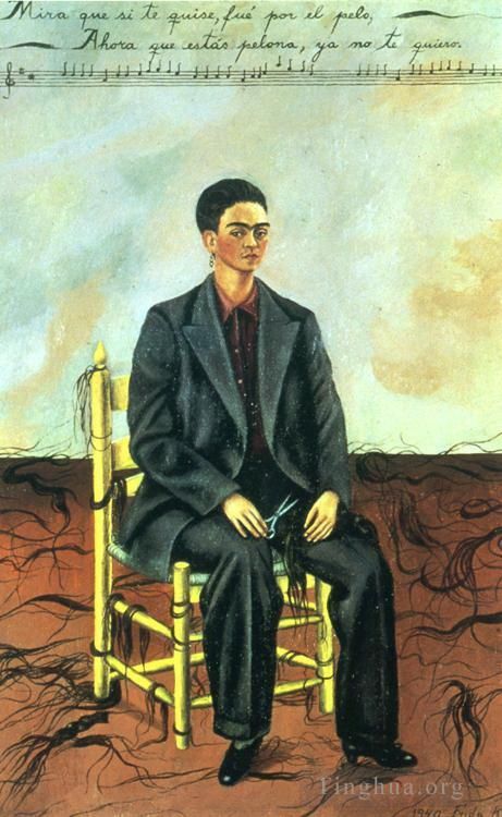 Frida Kahlo de Rivera Peinture à l'huile - Autoportrait aux cheveux coupés