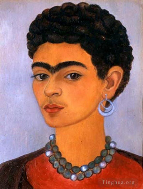 Frida Kahlo de Rivera Peinture à l'huile - Autoportrait aux cheveux bouclés