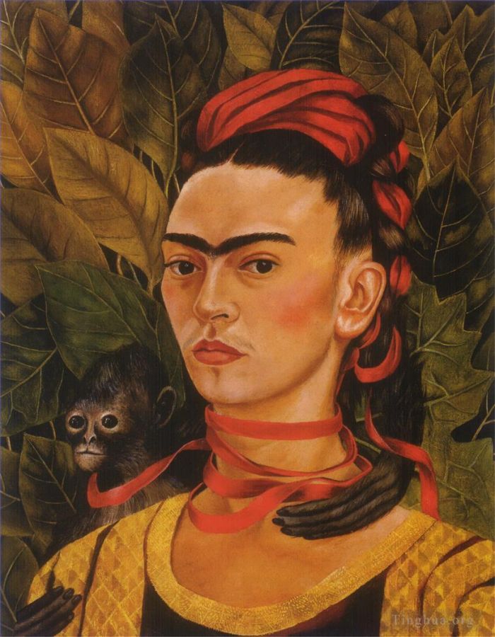 Frida Kahlo de Rivera Peinture à l'huile - Autoportrait avec un singe