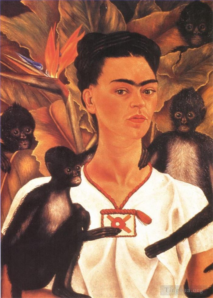 Frida Kahlo de Rivera Peinture à l'huile - Autoportrait avec des singes