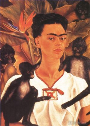 Frida Kahlo de Rivera œuvre - Autoportrait avec des singes