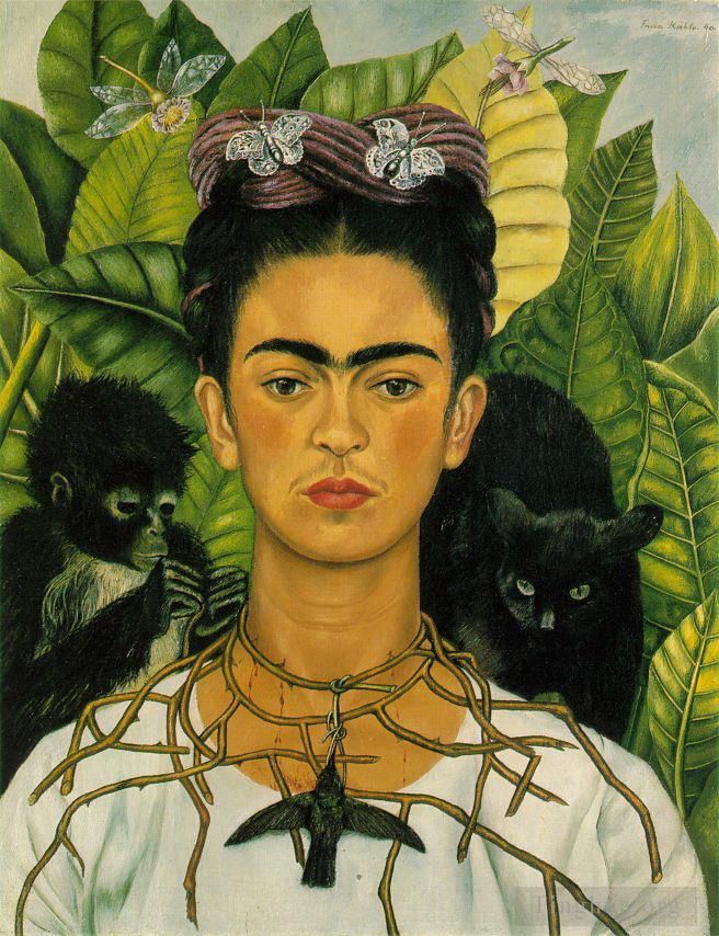 Frida Kahlo de Rivera Peinture à l'huile - Autoportrait au collier d'épines