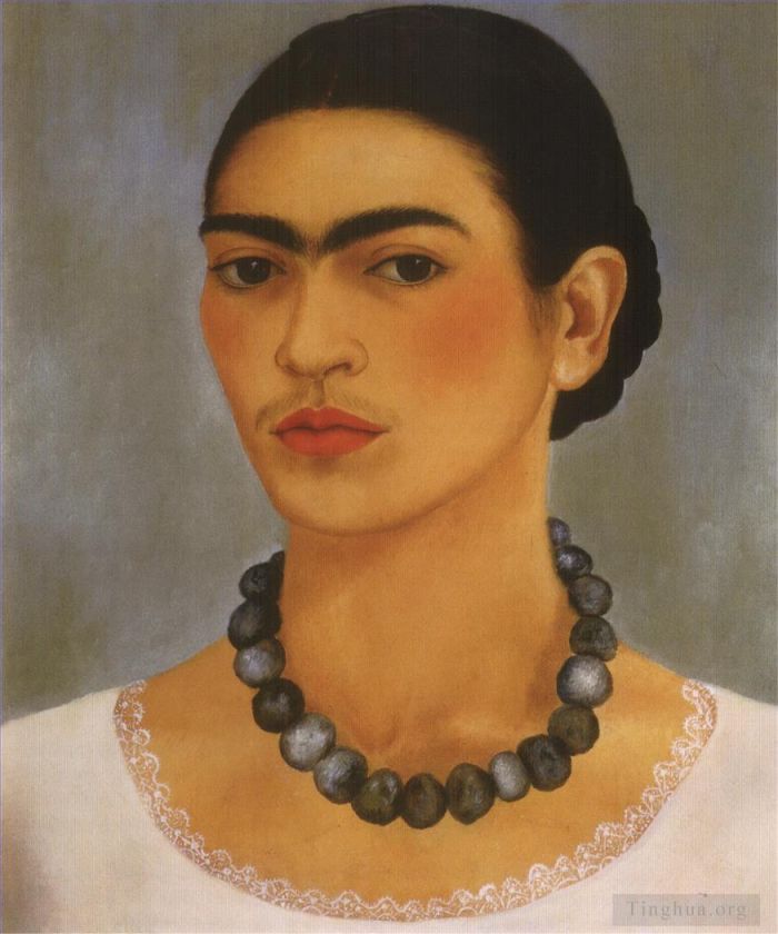Frida Kahlo de Rivera Peinture à l'huile - Autoportrait avec collier