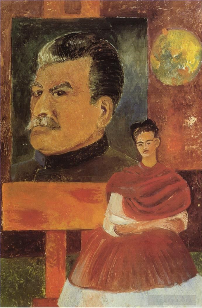 Frida Kahlo de Rivera Peinture à l'huile - Autoportrait avec Staline