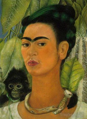 Peinture à l'huile contemporaine - Autoportrait avec un singe