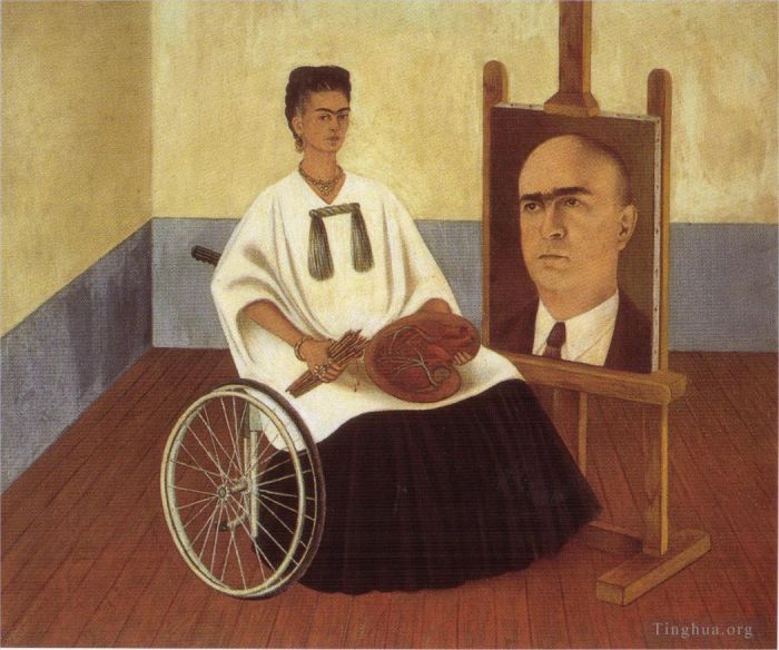 Frida Kahlo de Rivera Peinture à l'huile - Autoportrait avec le portrait du docteur Farill