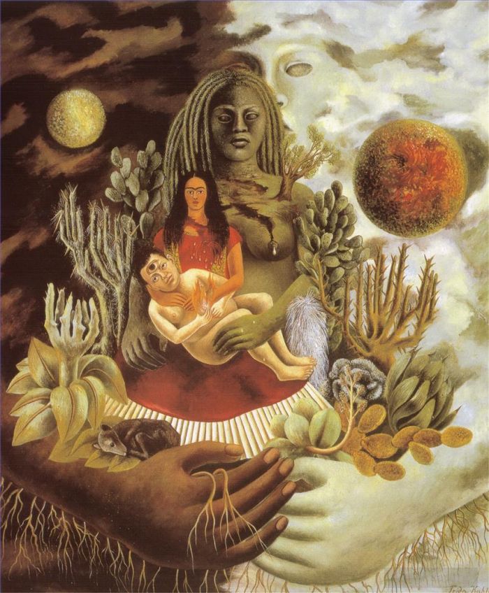 Frida Kahlo de Rivera Peinture à l'huile - L'Étreinte d'Amour de l'Univers la Terre Mexique Moi-même Diego et Senor Xolotl