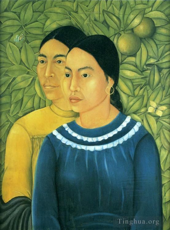 Frida Kahlo de Rivera Peinture à l'huile - Deux femmes