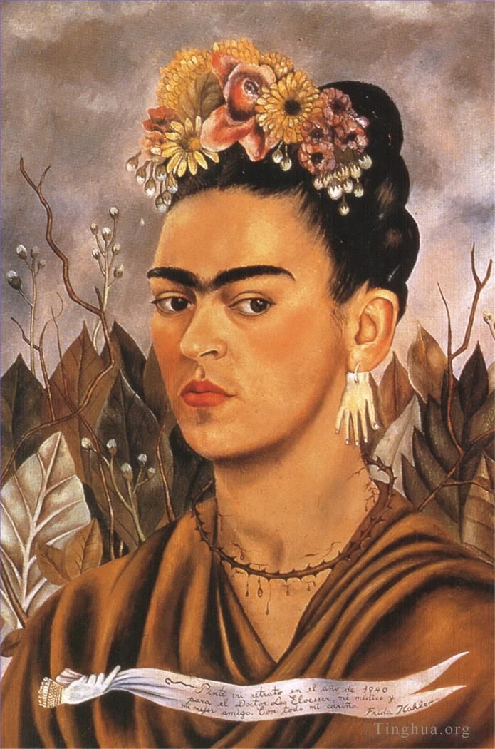 Frida Kahlo de Rivera Peinture à l'huile - Autoportrait dédié au Dr Eloesser 1940