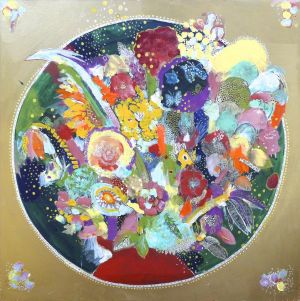 Peinture à l'huile contemporaine - Fleurs dans un vase