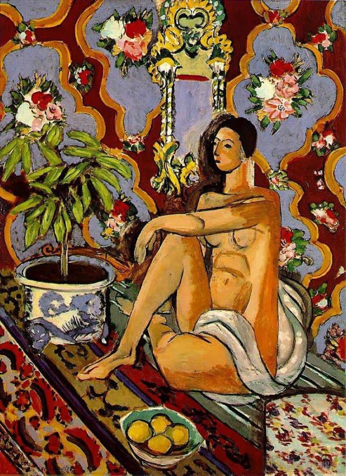 Henri Matisse Peinture à l'huile - Figure Décorative sur Fond Ornemental Fin 1925