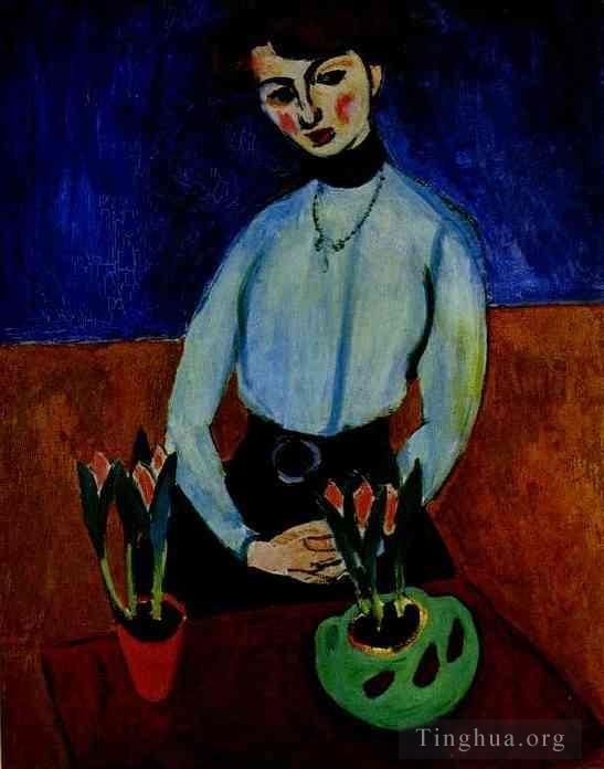 Henri Matisse Peinture à l'huile - Jeune Fille aux Tulipes Portrait de Jeanne Vadorin 1910
