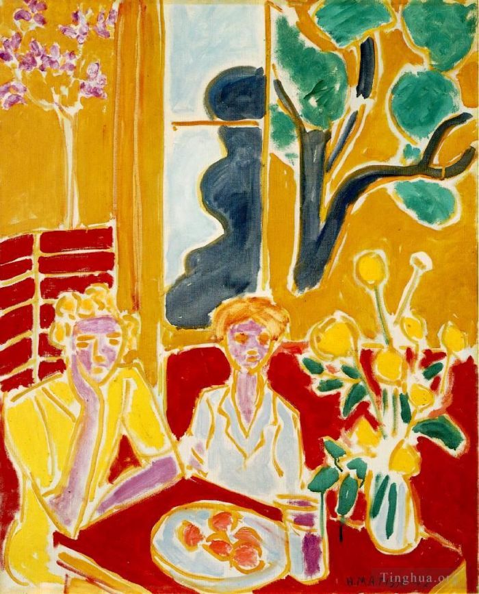 Henri Matisse Types de peintures - Deux fillettes fond jaune et rouge Deux filles dans un intérieur jaune et rouge 1947