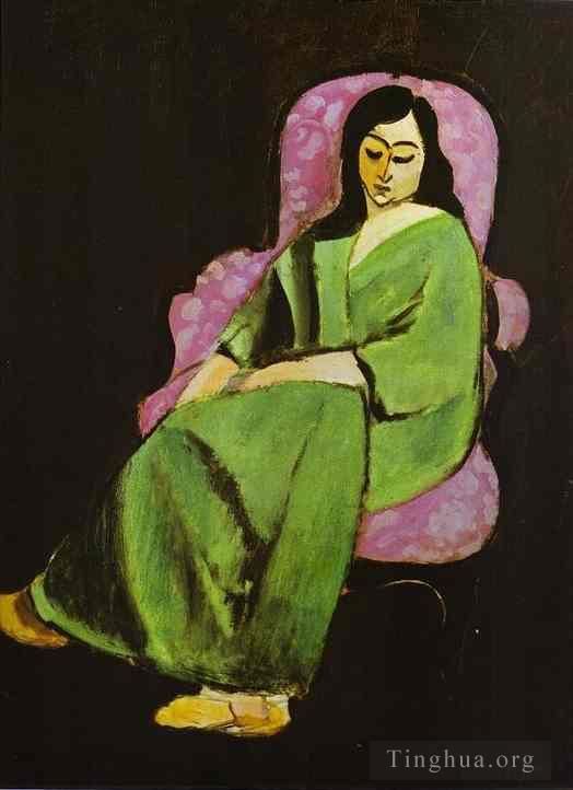Henri Matisse Types de peintures - Laurette en robe verte sur fond noir