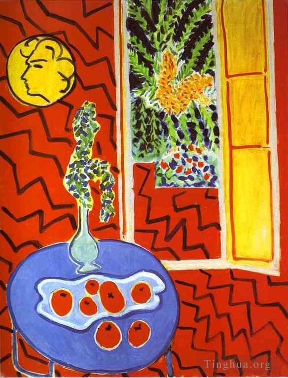 Henri Matisse Types de peintures - Nature morte intérieure rouge sur une table bleue