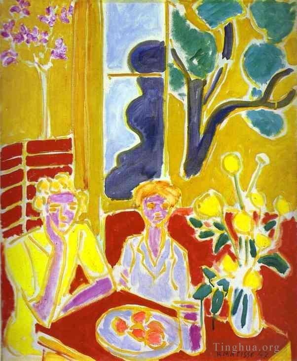 Henri Matisse Types de peintures - Deux filles avec fond jaune et rouge 1947