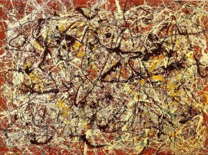 Paul Jackson Pollock œuvre - Peinture murale sur fond rouge indien