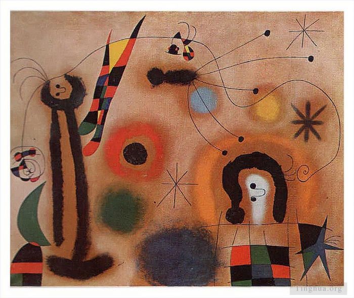 Joan Miró Types de peintures - Libellule à l'aile à pointe rouge à la poursuite d'un surpent en spirale vers une comète