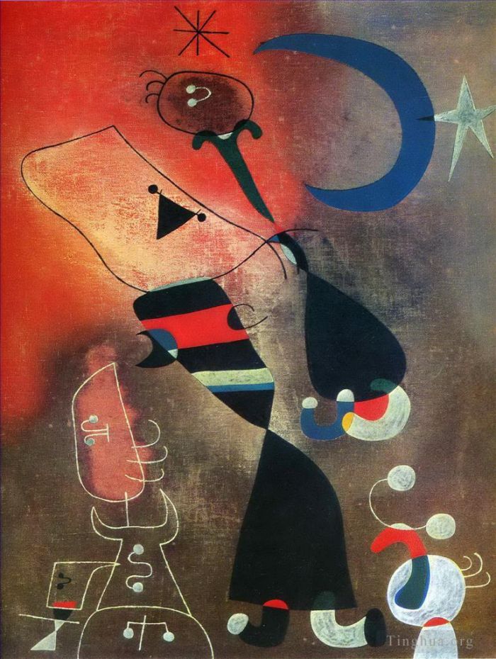 Joan Miró Types de peintures - Femme et oiseau au clair de lune