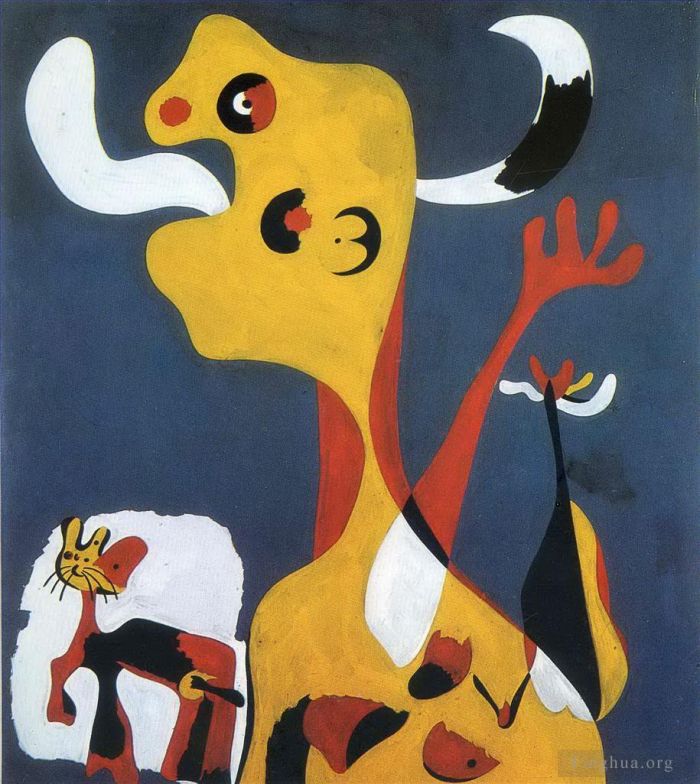 Joan Miró Types de peintures - Femme et chien devant la lune