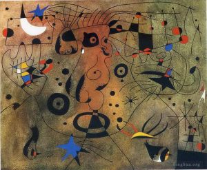 Joan Miró œuvre - Femme aux aisselles blondes se peignant les cheveux à la lumière des étoiles