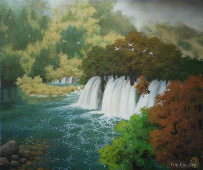 Li Jiahui Peinture à l'huile - Vallée de Jiuzhaigou