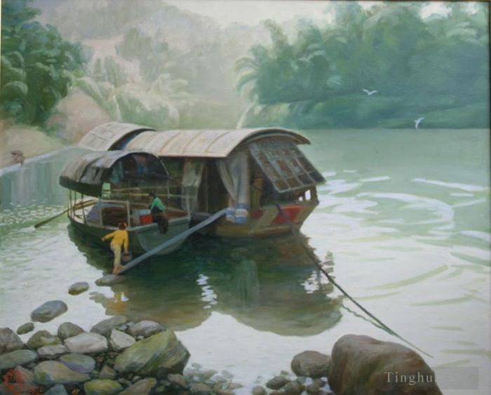 Li Jiahui Peinture à l'huile - Rivière Jiulong le matin