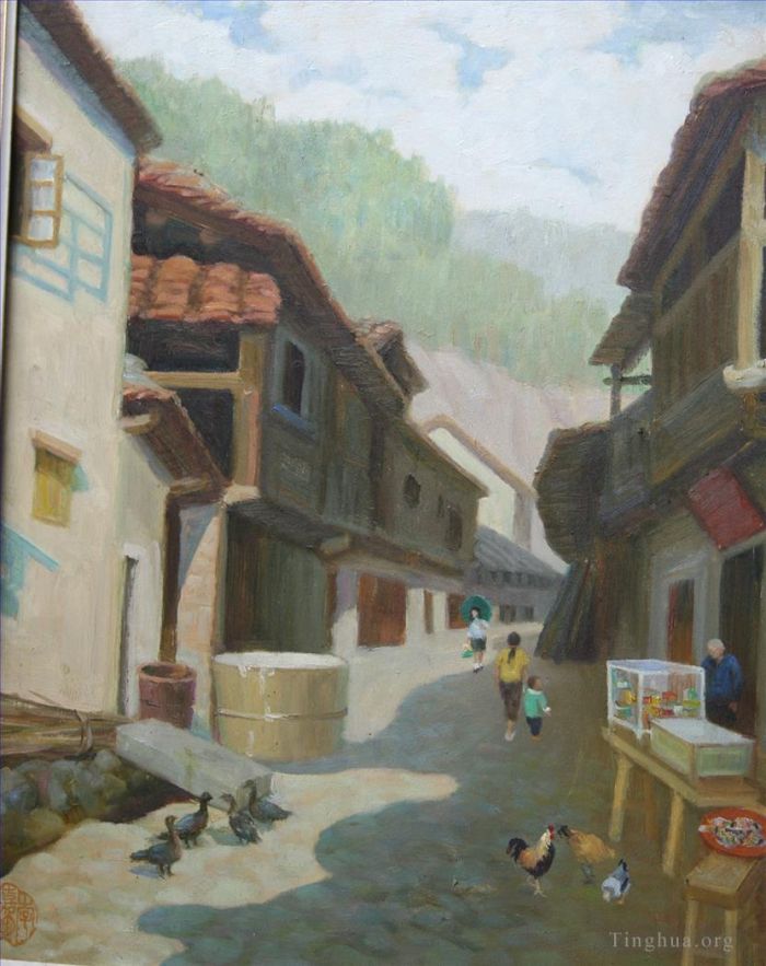 Li Jiahui Peinture à l'huile - Petite rue de la vieille ville