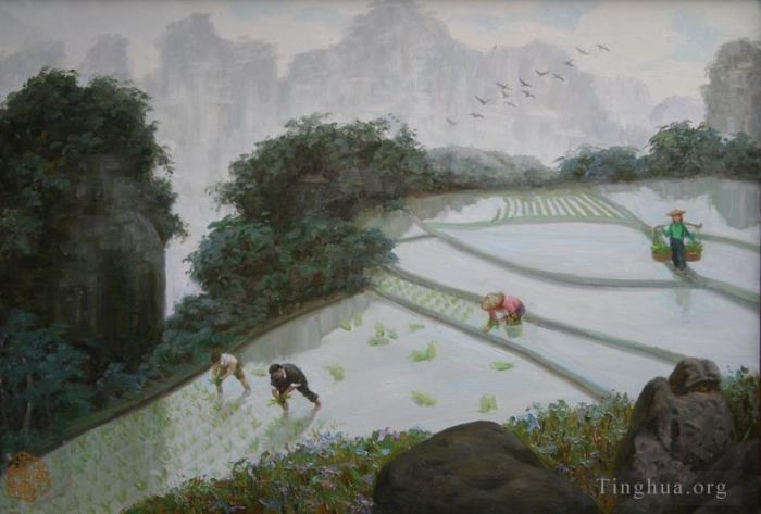 Li Jiahui Peinture à l'huile - Le printemps en montagne