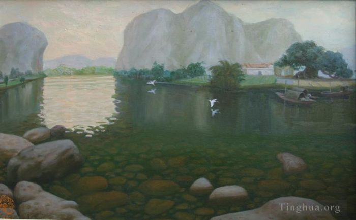 Li Jiahui Peinture à l'huile - Lueur du coucher du soleil sur Longjiang