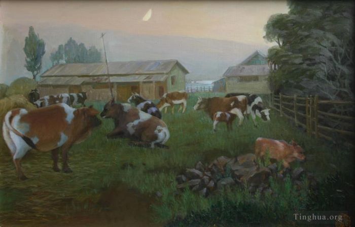 Li Jiahui Peinture à l'huile - Ranch au crépuscule