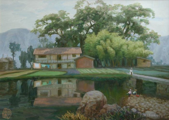 Li Jiahui Peinture à l'huile - Ménage au bord de la rivière
