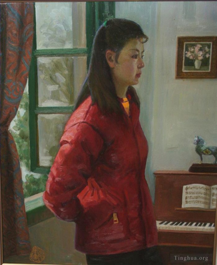 Li Jiahui Peinture à l'huile - Fille pensante dans la salle de piano