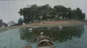Li Jiahui œuvre - Egrets in desert island