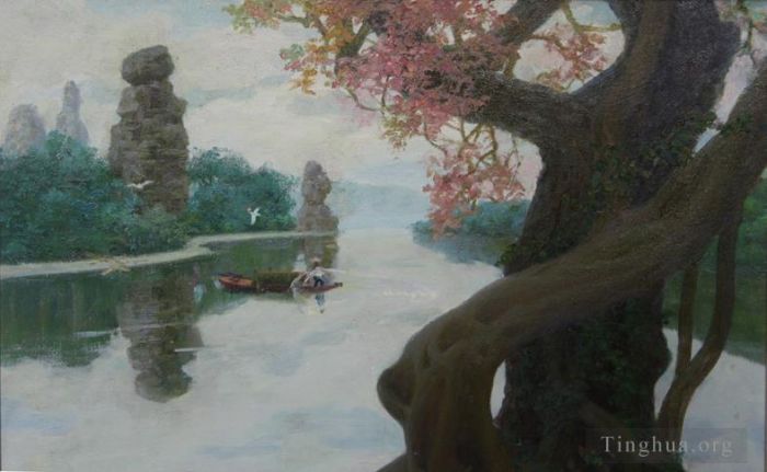 Li Jiahui Peinture à l'huile - Paysage du lac Jin