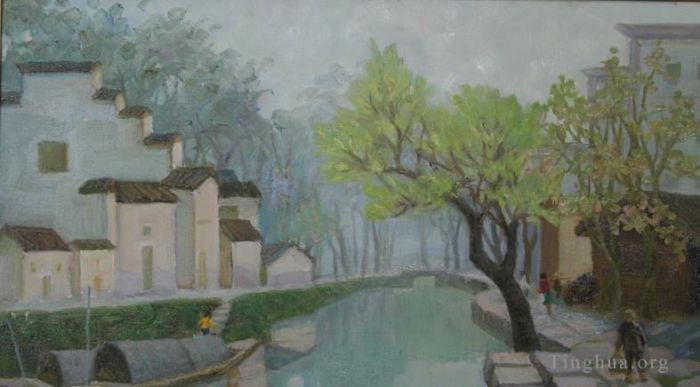 Li Jiahui Peinture à l'huile - Une petite ville du nord du Fujian