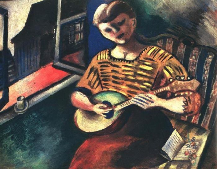 Marc Chagall Peinture à l'huile - Lisa avec une mandoline