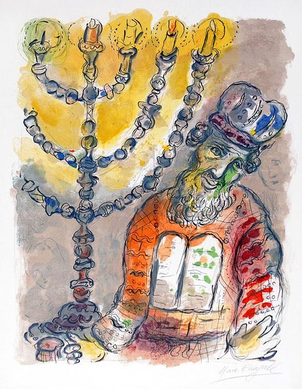 Marc Chagall Types de peintures - Aaron et le chandelier à sept branches d'Exode