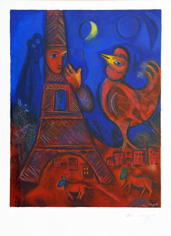 Marc Chagall Types de peintures - Lithographie couleur Bonjour Paris