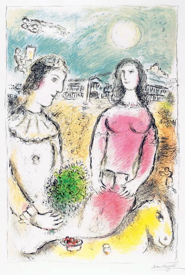 Marc Chagall Types de peintures - Lithographie couleur Couple au crépuscule