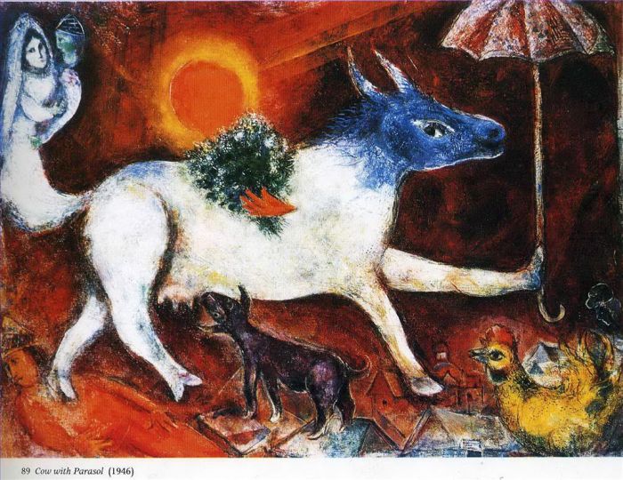 Marc Chagall Types de peintures - Vache avec parasol